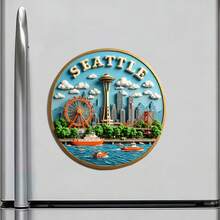 Seattle Space Needle Ferris Wheel And Harbor Sails Magnet Where The Emerald City Meets The Quiet Water Keepsake For All Metal Surfaces Throughout The Home - A - View 2