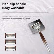 Newest Coffee Brown 6-Layer Manual Razor For Men, Stainless Steel Blades, Ergonomic Non-Slip Handle, Smooth & Close Shaving - Safety Tazor + Blade - View 7