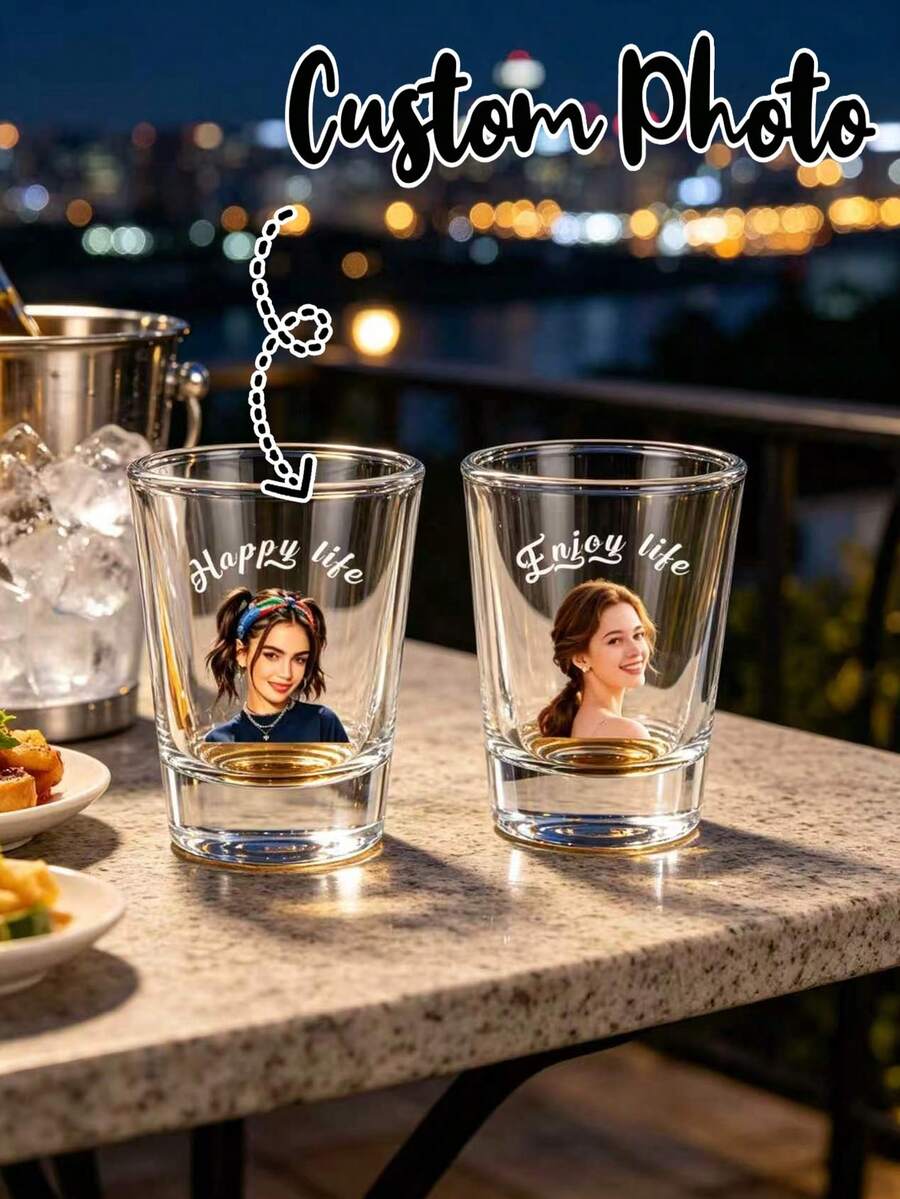Custom Glass Shot Glasses With Photo, Personalized Text Shot Glasses, Customized Picture Clear Shot Glass Cup, Customizable Party Drinkware For Wedding Birthday Holiday Celebration, Gift For Friends Family Couples Bar Home Use - Multicolor - View 1