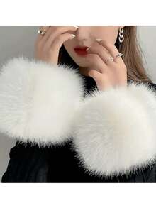 1 Pair Beautiful Warm Faux Rabbit Fur Detachable Sleeves, Suitable For Winter, Autumn, Holiday Party Decoration, Wedding Events, Christmas Gift - Multicolor - View 2