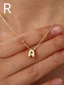 1pc Fashion Copper A-Z English Initials Perforated Pendant Multi-Layer Necklace, Women's Daily Casual Wear Personalized Necklace Collarbone Chain - Multicolor - View 31