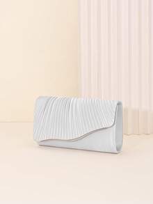 LJDCRFT Women's Pleated Evening Clutch, Metal Trim Flap Envelope Bag, Suitable For Weddings, Balls And Cocktail Parties And Other Formal Occasions - Silver - View 5