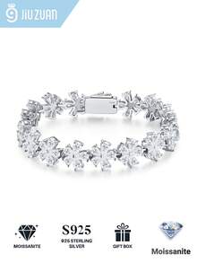 Luxury Moissanite Tennis Bracelet 925 Sterling Silver Secure Clasp Design Sparkling Bracelet Wedding Birthday Gift For Women - Silver - View 2
