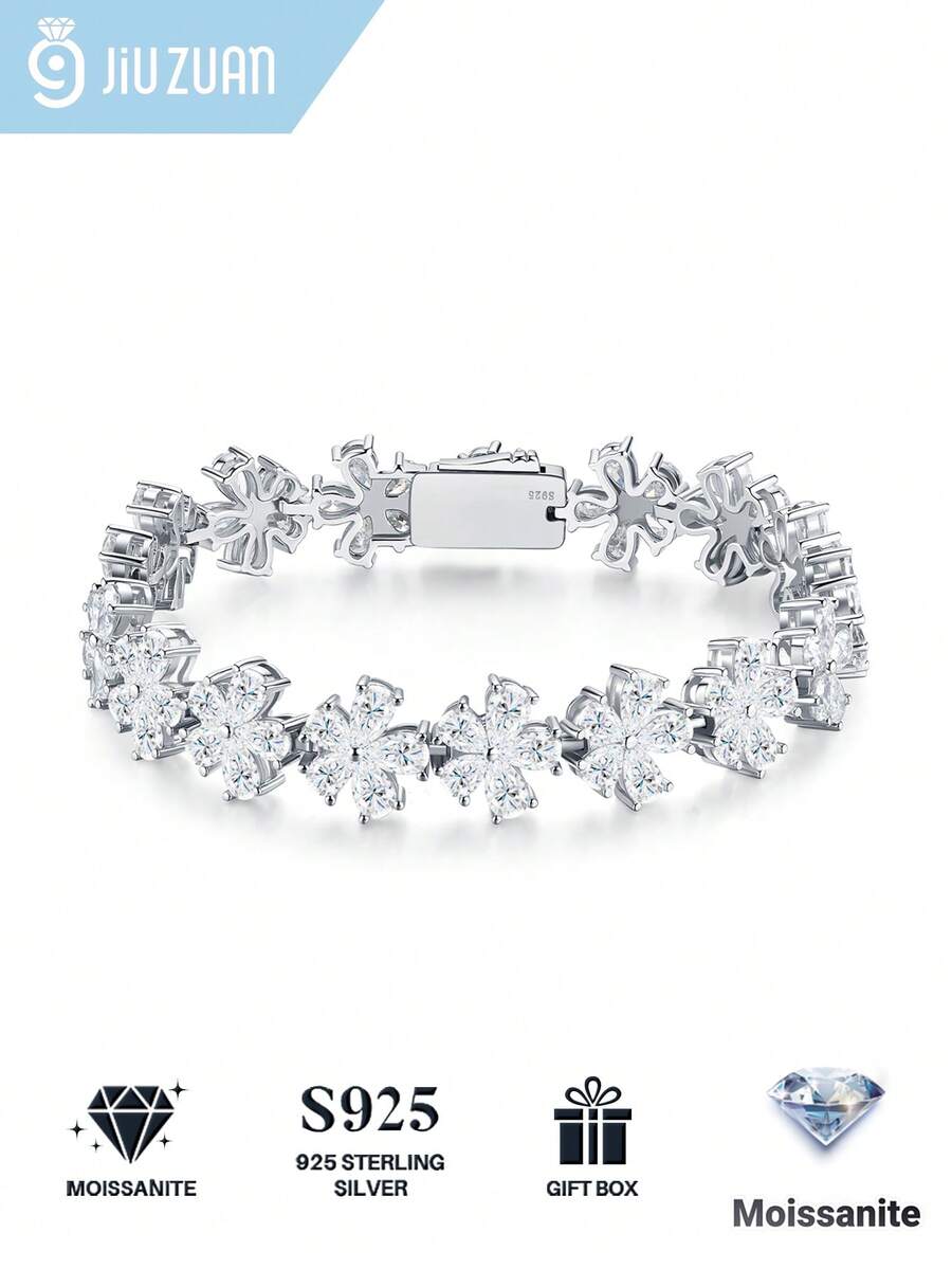 Luxury Moissanite Tennis Bracelet 925 Sterling Silver Secure Clasp Design Sparkling Bracelet Wedding Birthday Gift For Women