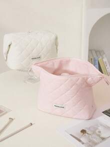Large Opening Design Large Capacity Makeup Bag With Zipper, Lightweight Travel Toiletry Bag, Waterproof Foldable Quilted Cosmetic Storage Bag, Suitable For Skincare, Brushes, Bathroom And Travel Essentials, Gift For Girls And Women - Multicolor - View 8