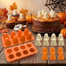 1/2/3 cái khuôn silicon 8 ngăn hình ma 3D, khuôn nướng bánh Halloween làm bánh, socola, kẹo, pudding - Nhiều màu - Xem 5