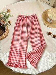 Young Girls' Casual Comfortable Loose Plaid Pants, Ruffle Design, Casual And Cute, Suitable For Picnics, Street Style, And Back-To-School Outfits - Multicolor - View 2
