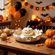 3D Printed Pumpkin Snack Tray Reusable Candy Container Party Supplies - White - View 1