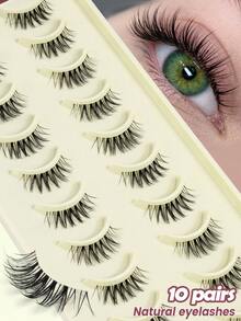 MAANGE 10 Pairs D Curl Half Lash, Cat Eye Lashes, Lengthening Eye Tail, Gift For Women, Transparent Invisible Band, Soft Cat Eye Style, 3D Natural Voluminous False Eyelashes, Suitable For Daily Makeup - Multicolor - View 5