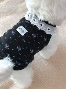 Rompi Leher Hewan Peliharaan Baru Musim Gugur, Atasan Tanpa Lengan Kerah Ruffle Renda Motif Bunga Vintage, Pakaian Hewan Peliharaan Elastis Lembut, Cocok untuk Anjing Kecil, Anjing Sedang dan Kucing - MultiWarna - View 2