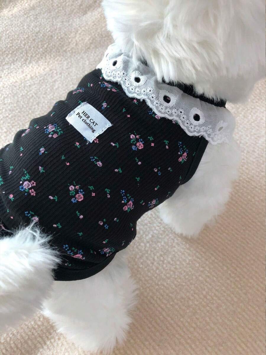 Rompi Leher Hewan Peliharaan Baru Musim Gugur, Atasan Tanpa Lengan Kerah Ruffle Renda Motif Bunga Vintage, Pakaian Hewan Peliharaan Elastis Lembut, Cocok untuk Anjing Kecil, Anjing Sedang dan Kucing
