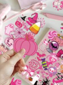 50pcs Pink Gothic Halloween Stickers-Transparent PET, Sweet And Fun Designs-Perfect For Skateboards, Notebooks, Water Bottles, Suitcases, And Parties-DIY Halloween Gifts - Multicolor - View 6