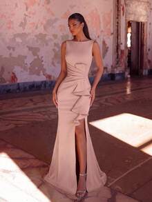 ADYCE Women's High Waist Pleated Ruffle Backless Party Dress, Suitable For Prom, Party, Date Night, Wedding Guest - Pink - View 3