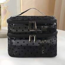 6pcs Women's Vintage Black Polka Dot Mesh Travel Storage Set, Multi-Layer Multi-Size Makeup Bag, Multi-Size Combination Toiletry Bag, Suitable For Home Storage, Essential For Short Trips, Can Be Used As Holiday Gift - Black - View 3
