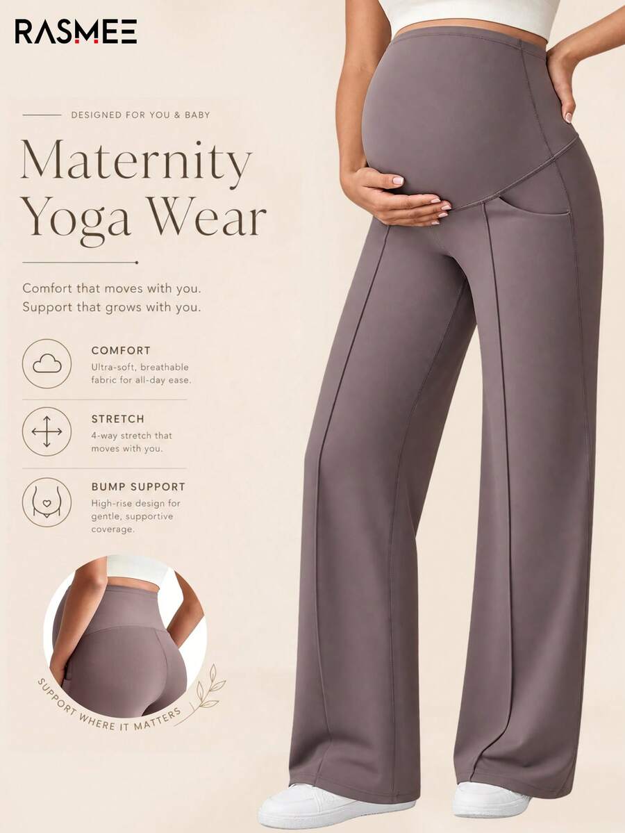 1pc Women's Maternity Pants, With Pockets, Elastic Waistband No Pressure On Belly, Dual Pockets Convenient For Carrying Items Sports Summer - Volcanic Gray - View 1