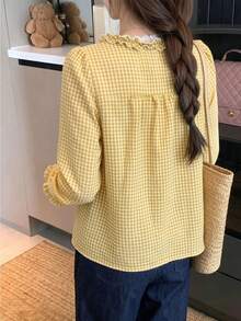 YCYC Korean Style Versatile Long Sleeve 2 In 1 Ruffle Collar Blouse Top For Women - Yellow - View 5