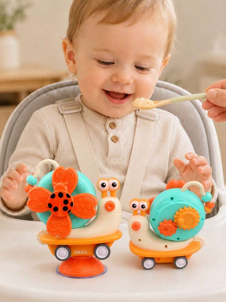 5合1吸盤旋轉蝸牛高腳椅玩具，適合1-3歲幼兒的蒙特梭利玩具，旅行、汽車、飛機必備配件，嬰兒玩具禮物 - 彩色 - 查看 10
