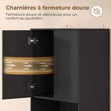 HOMCOM Buffet Haut Cuisine, Armoire de Cuisine, Vaisselier, 4 Portes à Fermeture Douce, 2 Compartiments Ouverts et Étagères Réglables, Meuble de Rangement pour Salon, Salle à Manger, 60x30x170cm, Noir - Noir - Voir 4