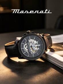Maserati Men Automatic Watch Rose Gold Case Navy Blue Crocodile Texture Leather Band Hollow Skeleton Dial Luxury Business Wristwatch R8821119005 - WATCH - View 6