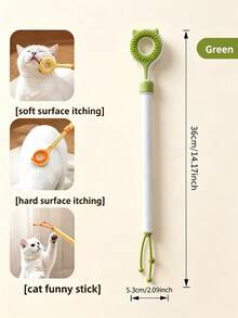 3-In-1 Cat Grooming Tool, Thickened Telescopic Design, With Double-Sided Massage/Scratching Stick And Interactive Cat Teaser, Suitable For Indoor Cats, Gently Removes Loose Fur - Multicolor - View 11