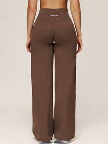 TimeOff Women's One Set Autumn/Winter Solid Color Small Stand Collar Zipper Jacket With Thumb Holes And Side Pockets, Butt-Lifting Flared Pants 2 Pieces Set - Chocolate Brown - View 8