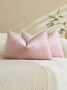 1pc/2pcs Velvet Solid Color Decorative Throw Pillow Cover (Pillow Insert Not Included), Square Cushion Cover, Holiday Home Decor Pillow, Soft & Comfortable Linen-Like Fabric, Modern Decor For Sofa, Bedroom, Dorm - Pink - View 5