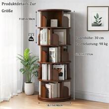 رف كتب دوار ب- 5 طبقات، خزانة كتب دوارة 360°، رف كتب دوار موفر للمساحة للمساحات الصغيرة، مثالي لغرفة النوم وغرفة المعيشة والمنزل أو المكتب، لون خشبي - بني - مشاهدة 7