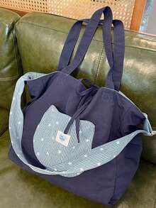 Back To School Season Ins Striped Star Pattern Large Capacity Versatile Fashion Reversible Shoulder Bag, Fresh Style Tote Bag For Class, Shopping, Commuting, Daily Outings, Street Shopping, Photo Essential, Crossbody Bag - Multicolor - View 5