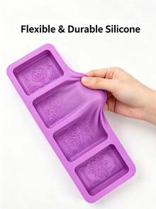 Exquisite Embossed Pattern 4-Piece Silicone Mold Set With Square And Round Dual Styles, Includes Dropper, Purple, Heat-Resistant, Easy To Clean, Large Capacity, Suitable For Handmade Soap, Aromatherapy Candles, Multi-Functional Home Decor Crafting - Multiple Styles - View 7
