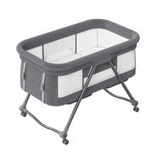 UBRAVOO Grab-And-Go Travel Crib, Baby Bed With Mattress | Silent Wheels, Baby Crib | Convertible Rocking Crib - Grey - View 8