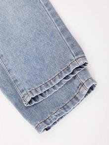 Boys' Washed Pocket Button Zipper Loose Fashion Denim Jeans - Blue - View 6