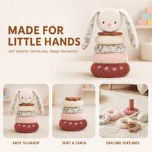 1pc Plush Animal Stacking Ring Toy, Bear/Rabbit/Dinosaur Soft Fabric Stacking Rings With Cotton Bottom, Multi-Material Tactile Sensory Educational Toy For Infants And Toddlers, Early Learning Play Toy, Baby Gift - Pink - View 6