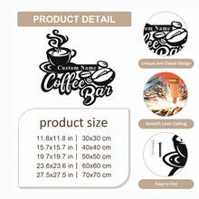 1pc Personalized Coffee Bar Sign, Customized Metal Wall Decor, Suitable For Kitchen, Cafe Decoration, Housewarming Gift For Coffee Lovers, Vintage Style Hanging Plaque - Black - View 2