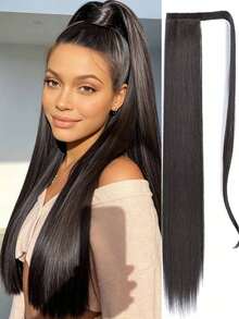 18-34 Inch Long Wrap-Around Synthetic Hair Extension Ponytail, Clip-In Ponytail Hair Extensions For Women (Straight) - 黑棕色 - 查看 3