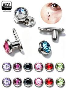 1PC ASTM F136 Titanium Crystal Dermal Anchor Tops 5mm Zirconia 14G Surface Piercing Skin Base Piercing Jewelry - Multicolor - View 9