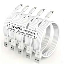 1-5pcs 1m/3.3ft Extra Long Charging Cable Compatible With Fast Charging High-Speed Data Sync USB Cable Compatible With Iphone 14 Plus/13/12/11 Pro Max/Mini/XS MAX/XR/XS/X/8/7/6 Plus - White - View 2