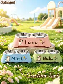 Personalized Pet Bowl, Customized Name Pet Bowl, Dual-Use For Feeding And Drinking, Neck Protection, Suitable For Cats, Dogs And Other Pets Feeding Utensils, Ideal Choice For Food And Water, Perfect Commemorative Gift For All Breeds - Multicolor - View 1