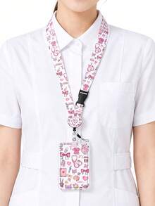 Medical Element Cartoon Card Holder Set, Pink Medical Pattern Acrylic Badge Holder, With Retractable Lanyard And Long Strap, Nurse Student ID Card Holder, Anti-Loss Portable, Fresh Sweet Style, Suitable For Commute, Work, Campus Use, Recommended Gift For Family, Friends, Colleagues - Multicolor - View 2