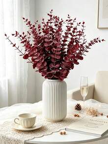 20/30 Pcs Artificial Eucalyptus Stems, Fake Green Eucalyptus Branches, Eucalyptus Leaves Decor, Faux Eucalyptus Stems With Fake Leaves For Vases, Wedding Bouquets, Home Decor - Burgundy - View 2