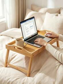 Folding Leg Bedside Tray Table, Bamboo Breakfast Bed Tray. Suitable For Sofas, It Can Be Used As A Breakfast Table In Bed, TV Table, Laptop Tray Or Snack Tray. - Multicolor - View 1