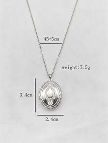 1pc Casual Stainless Steel Oval-Shaped Gratitude Photo Pendant Necklace, Unisex, Suitable For Daily Wear, Holiday Wear, Thanksgiving Wear, Niche Luxury, Minimalist Versatile, High-End Design - Silver - View 4