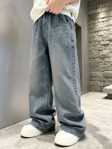 Quần jean denim thời trang cho bé trai, dáng suông rộng thoải mái, phong cách thường ngày, mẫu mới xuân/thu - Màu xanh lam - Xem 1