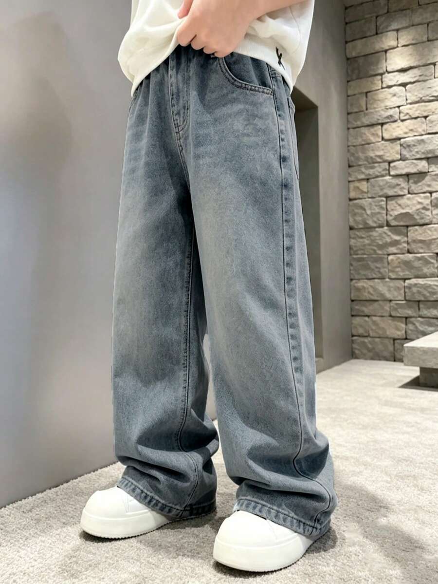 Quần jean denim thời trang cho bé trai, dáng suông rộng thoải mái, phong cách thường ngày, mẫu mới xuân/thu - Màu xanh lam - Xem 1