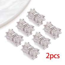 2pcs Silvery Plated Cubic Zirconia Spacer Beads Rhinestone Round Flat Heart Twist Metal Spacers For DIY Bracelet Necklace Jewelry Making Findings - Silver - View 21