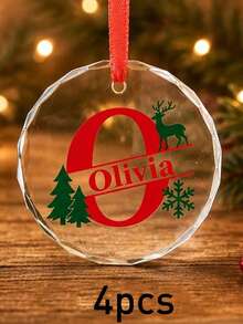 Custom Initial Name Christmas Ornament, Personalized Round Tree Hanging Decor, Festive Reindeer Snowflake Holiday Style, Customized Christmas Keepsake Gift, Customizable Family Name Ornament For Xmas Tree Decor, Christmas Decorations, Family Gifts - Style C - View 16