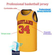 Men's #34 LEN BIAS MARYLAND Yellow Basketball Jersey,Embroidered Retro Collegiate Sports Style Vest - Yellow - View 4
