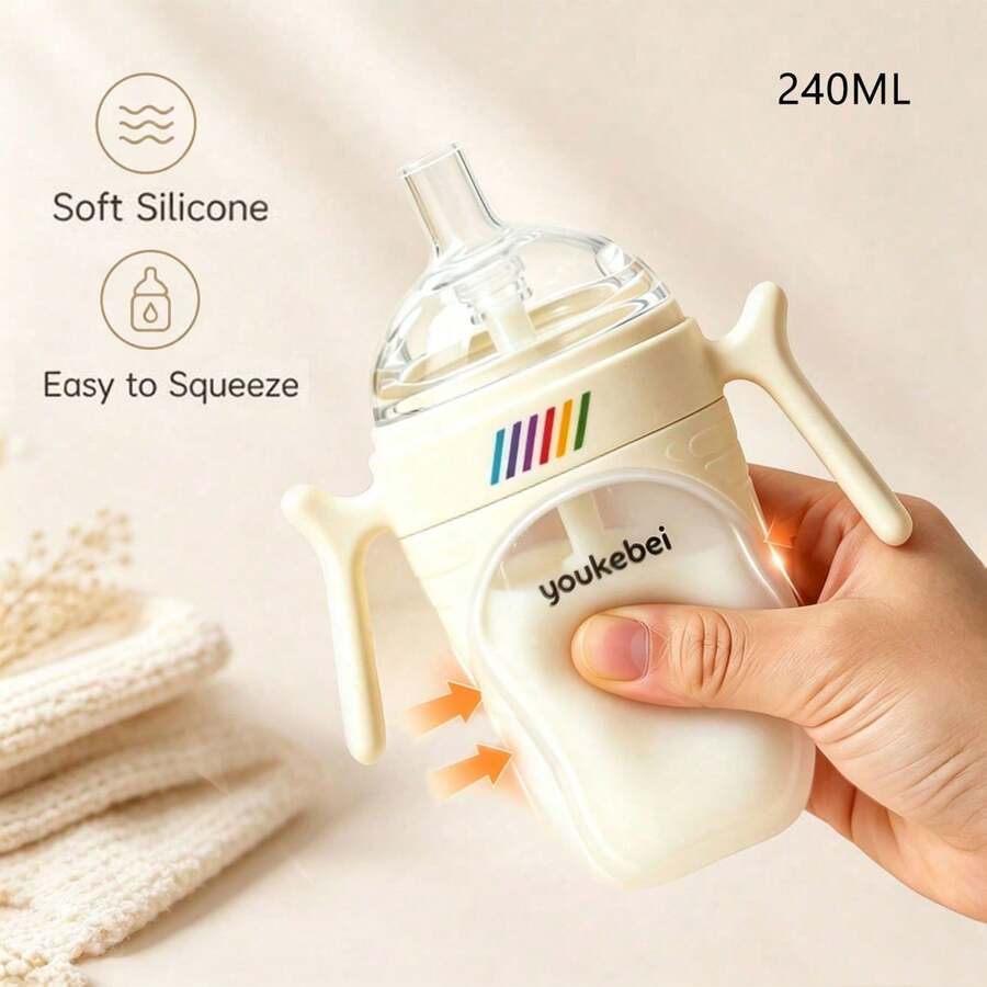 Soft Squeeze Silicone Sippy Cup, Baby Straw Cup For 6 12 18 Months,With Gravity Ball For Toddlers, Leakproof Training Water Cup With Handles,240ml - Multicolor - View 1