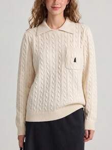 Women's New Casual Preppy Style Cable Knit Pullover Sweater - Beige - View 3