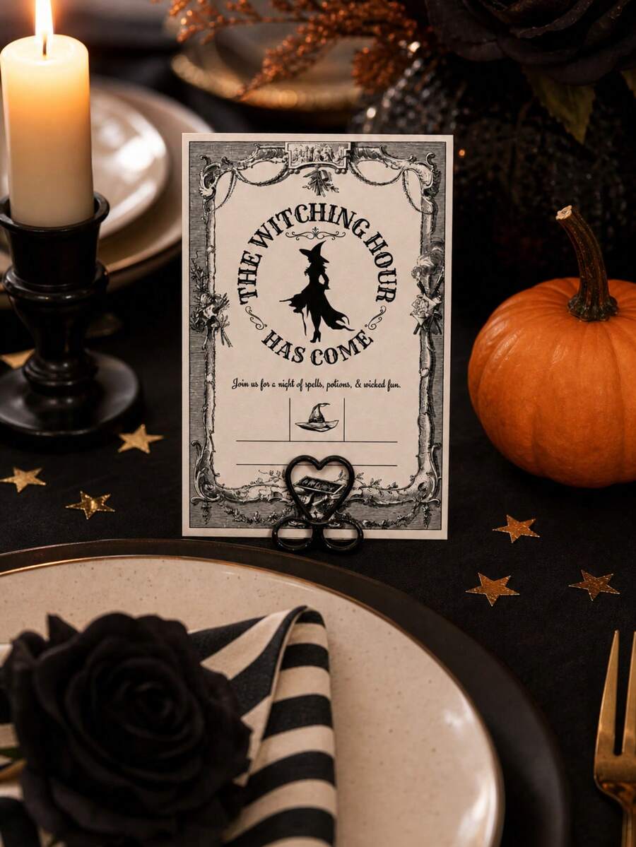 12 Pcs Halloween Party Invitation Cards - Vintage Witching Hour Design Blank Fill-In Spooky Halloween Invitations Pack For Costume Party, Scary Birthday, Witch Theme Gathering, October Fall Celebration & Holiday Trick Or Treat Event Supplies - one-size - View 1