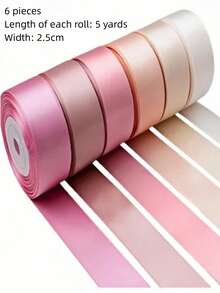 10mm/25mm Double-Faced Ribbon Set, 6 Rolls Of 30 Yards, Includes Cream, Champagne, Apricot, Light Pink, Deep Pink And Purple Ribbons, Suitable For Gift Wrapping, Wedding Bouquets, Bow Making, Party Decoration And Hair Styling - Pink Ribbon Set - View 12